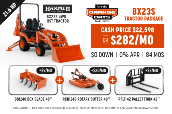 Hammer equipment BX23S Tractor package
